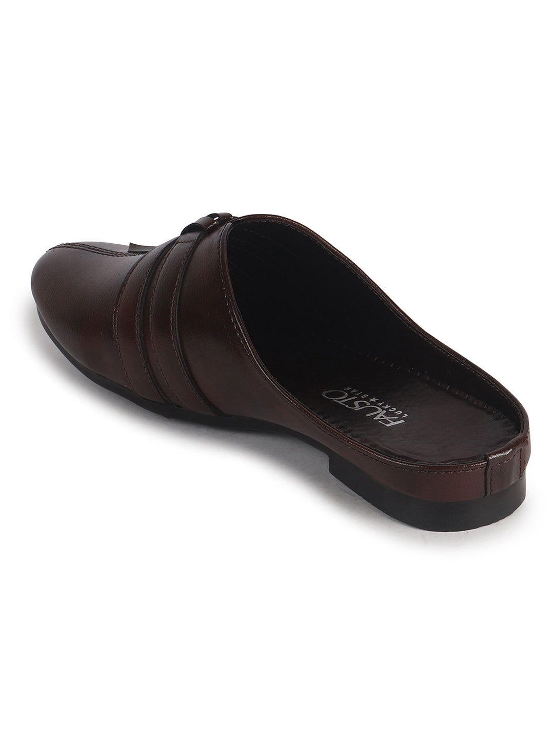 Men Tan Back Open Ethnic Slip On Mules with Soft Cushion Comfort|Slip-Resistant Sole|Perfect for Weddings, Festivals, Sherwani, Indo-Western Outfits