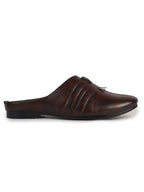 Men Tan Back Open Ethnic Slip On Mules with Soft Cushion Comfort|Slip-Resistant Sole|Perfect for Weddings, Festivals, Sherwani, Indo-Western Outfits