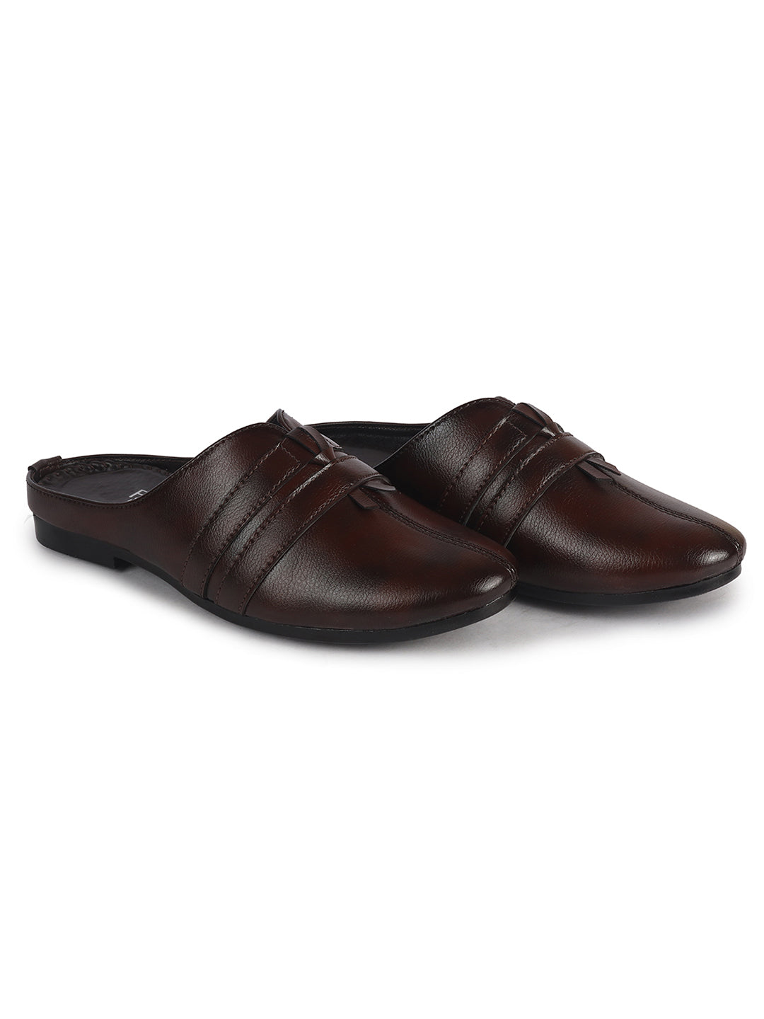 Men Tan Back Open Ethnic Slip On Mules with Soft Cushion Comfort|Slip-Resistant Sole|Perfect for Weddings, Festivals, Sherwani, Indo-Western Outfits