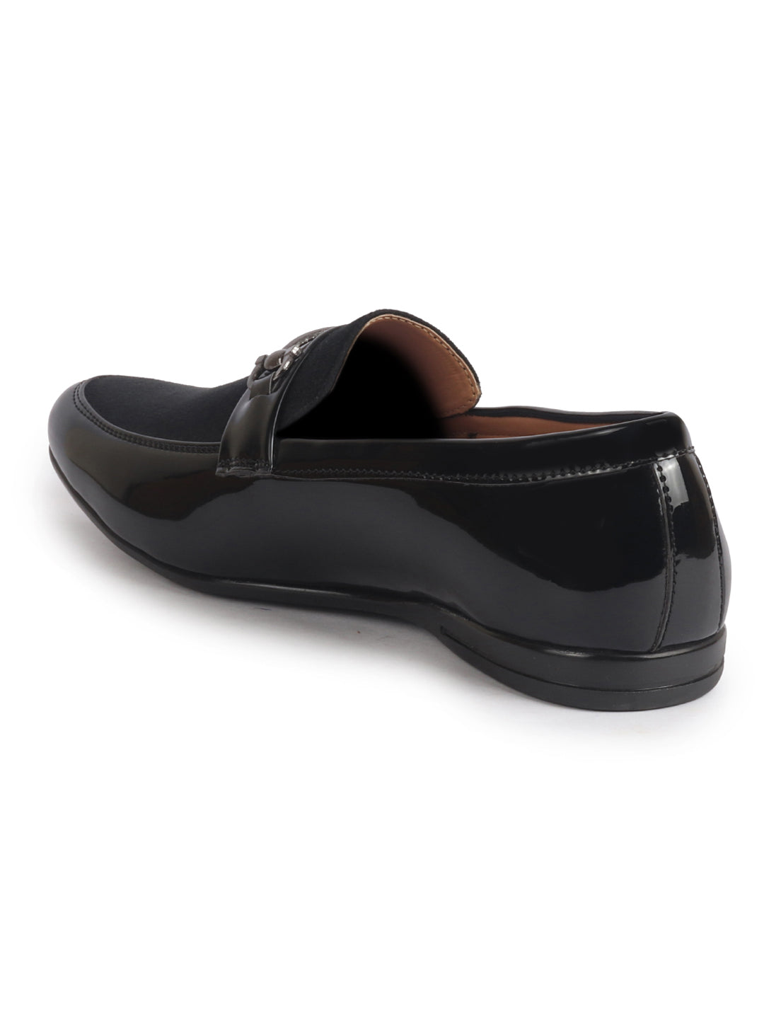 Men Black Patent Leather Velvet Horsebit Classic Formal Buckle Loafer Shoes