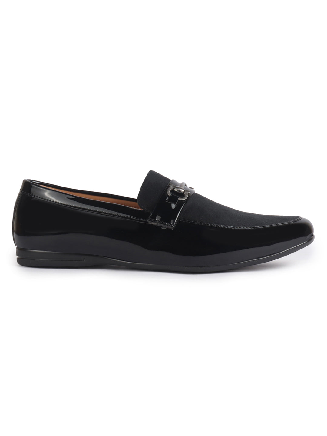 Men Black Patent Leather Velvet Horsebit Classic Formal Buckle Loafer Shoes