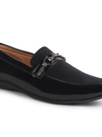 Men Black Patent Leather Velvet Horsebit Classic Formal Buckle Loafer Shoes