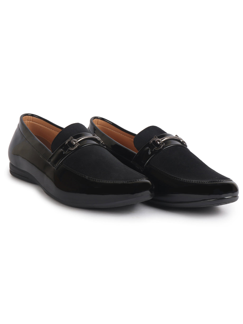 Men Black Patent Leather Velvet Horsebit Classic Formal Buckle Loafer Shoes