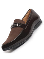men brown patent leather velvet horsebit classic formal buckle loafer shoes