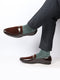 Men Brown Patent Leather Velvet Horsebit Classic Formal Buckle Loafer Shoes