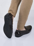 men brown patent leather velvet horsebit classic formal buckle loafer shoes