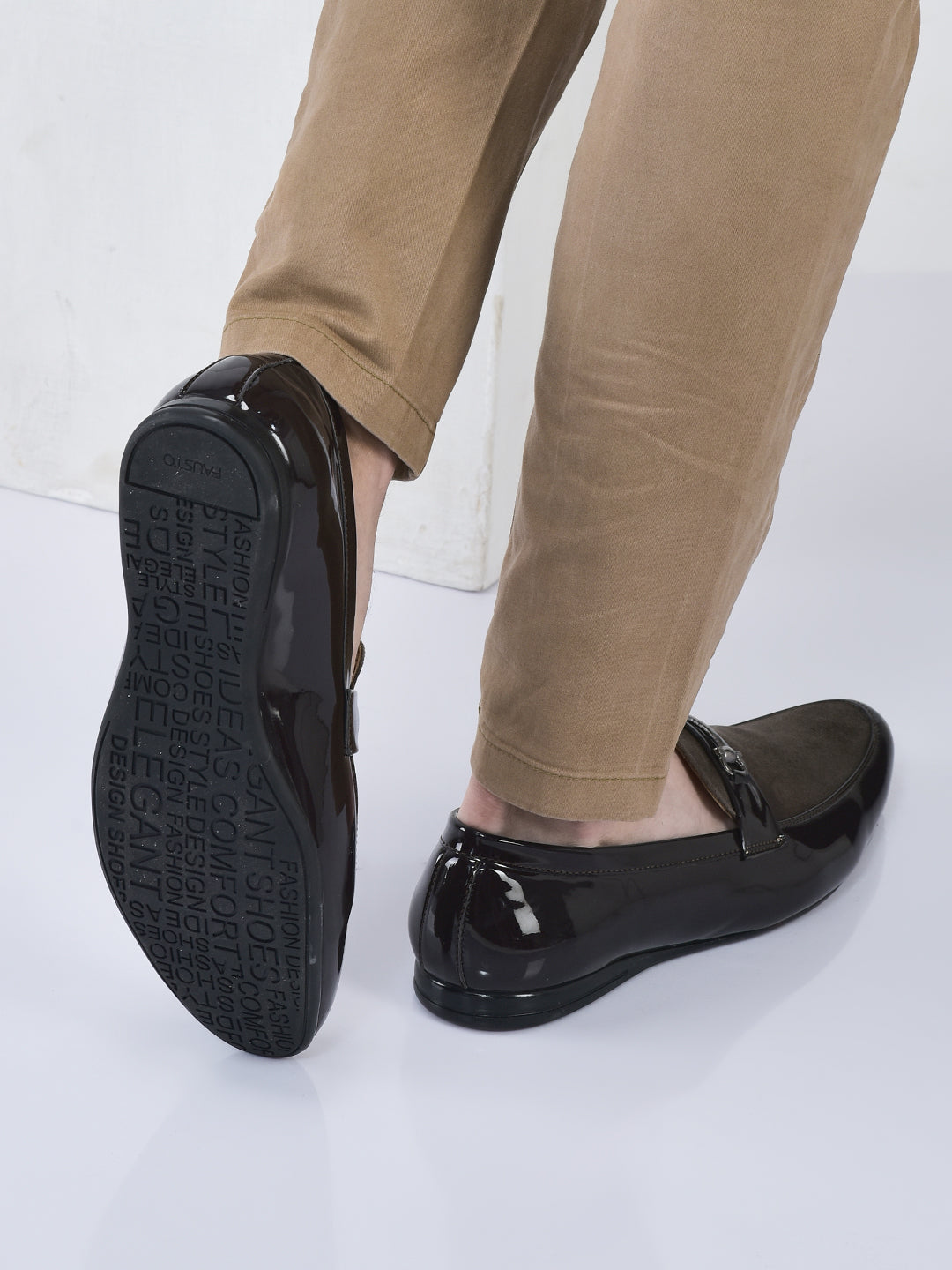 men brown patent leather velvet horsebit classic formal buckle loafer shoes