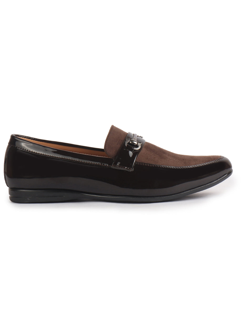 men brown patent leather velvet horsebit classic formal buckle loafer shoes