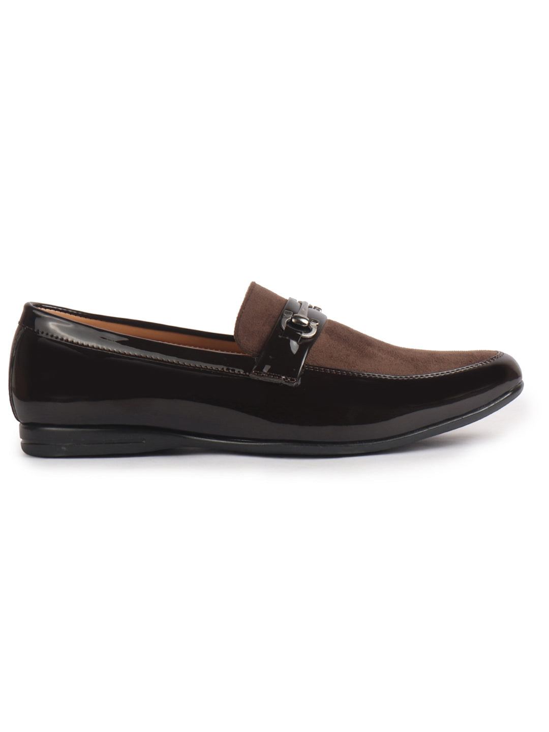 men brown patent leather velvet horsebit classic formal buckle loafer shoes