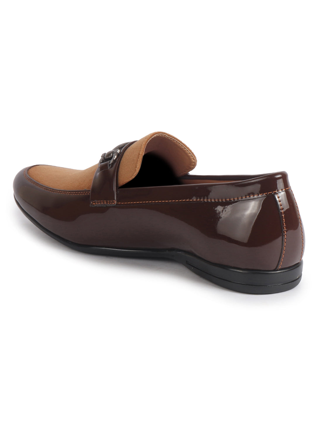 Men Tan Patent Leather Velvet Horsebit Classic Formal Buckle Loafer Shoes