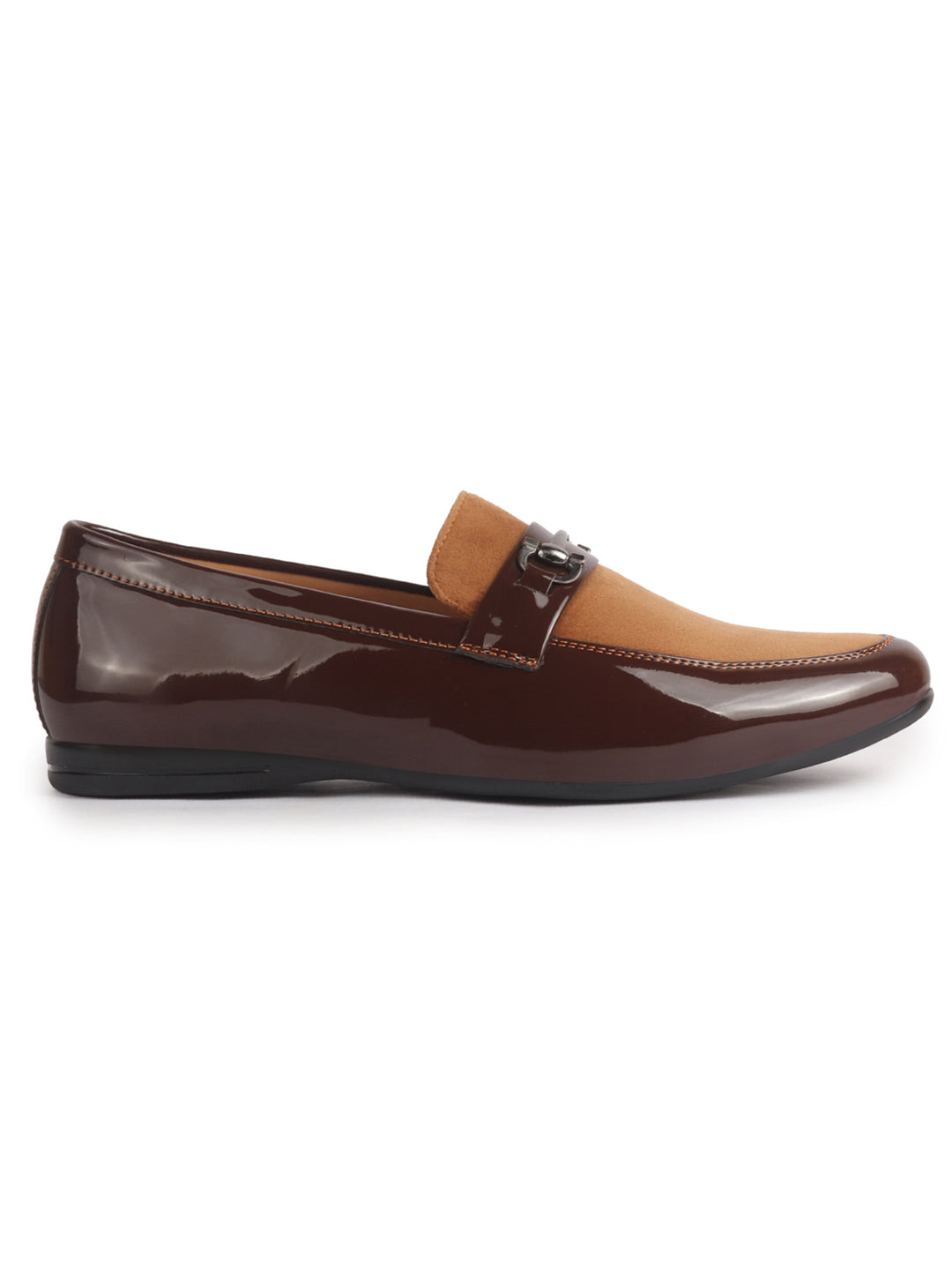 Men Tan Patent Leather Velvet Horsebit Classic Formal Buckle Loafer Shoes
