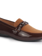 Men Tan Patent Leather Velvet Horsebit Classic Formal Buckle Loafer Shoes