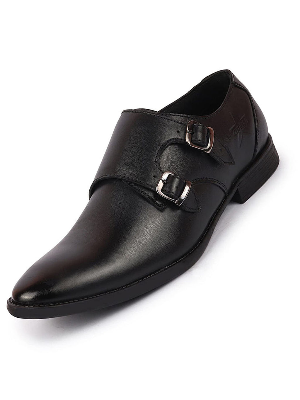 Men Black Formal Wedding Party Genuine Leather Double Monk Strap Shoes