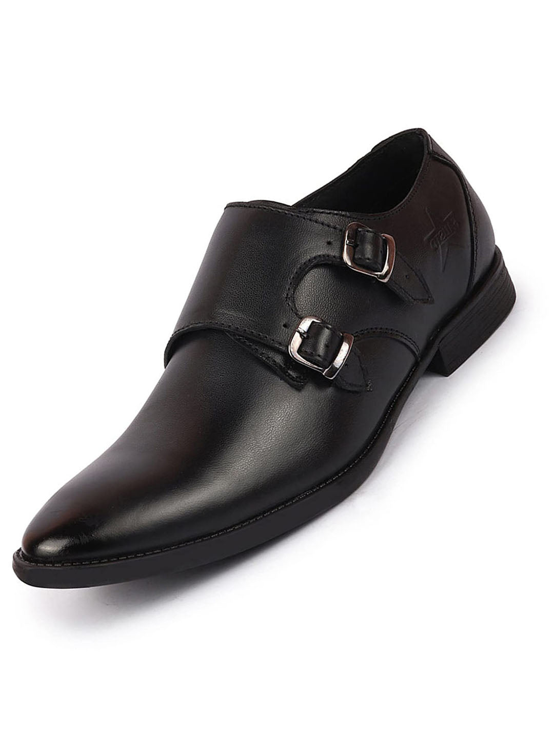 Men Black Formal Wedding Party Genuine Leather Double Monk Strap Shoes