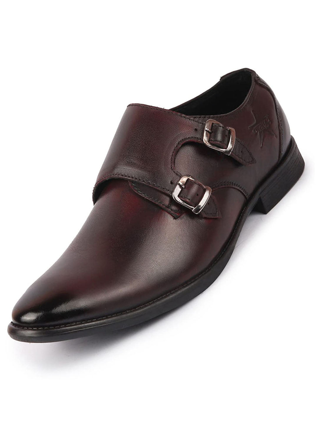 Men Brown Formal Wedding Party Genuine Leather Double Monk Strap Shoes