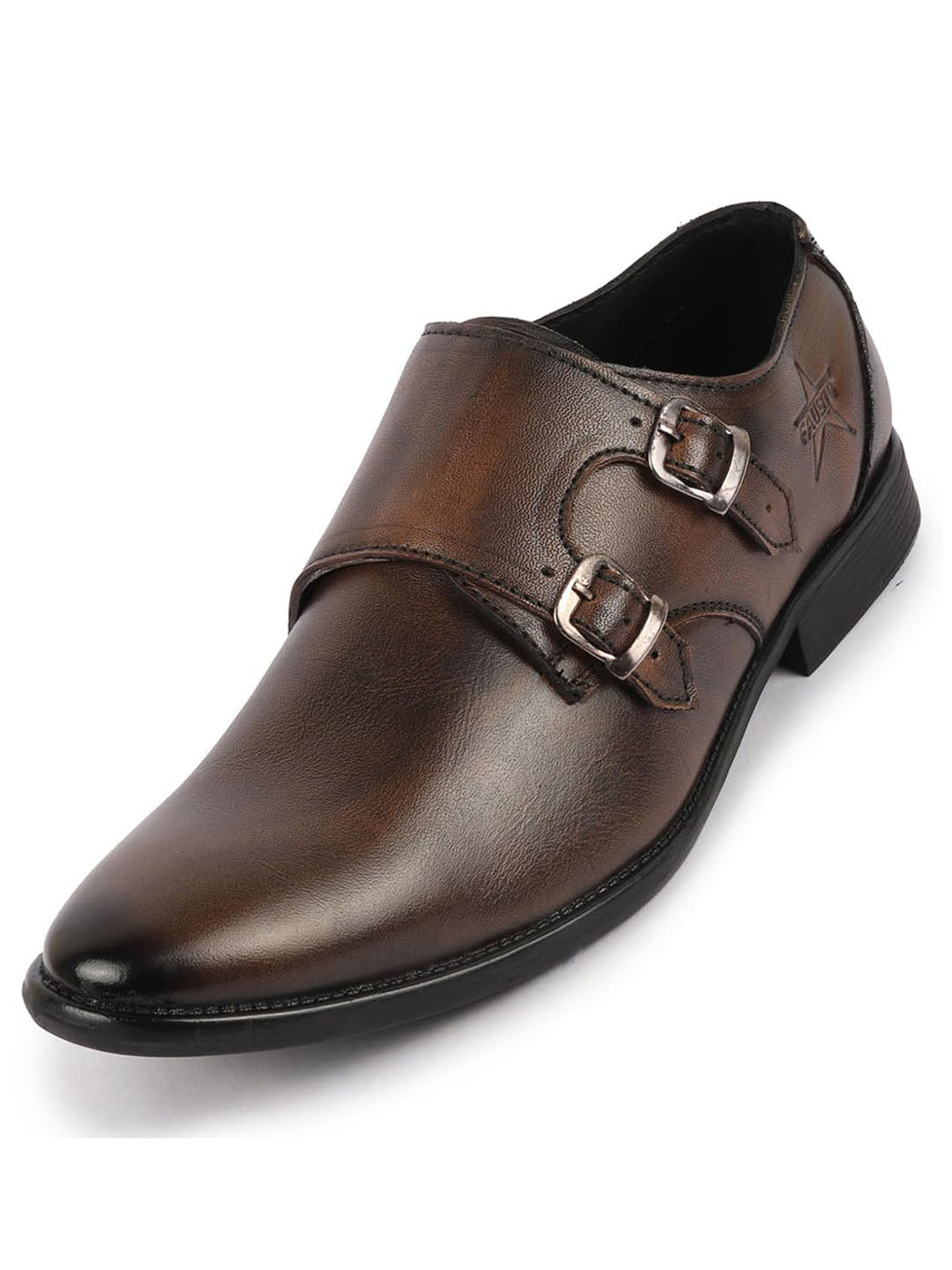 Men Tan Formal Wedding Party Genuine Leather Double Monk Strap Shoes