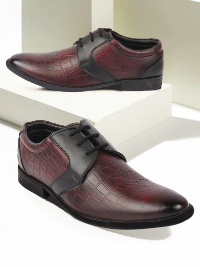 Shop Men Brown Wedding Party Genuine Leather Embossed Design Oxford Lace Up Shoes Online.