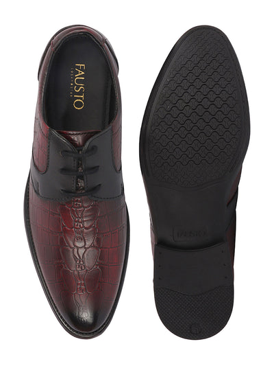 Shop Men Brown Wedding Party Genuine Leather Embossed Design Oxford Lace Up Shoes Online.
