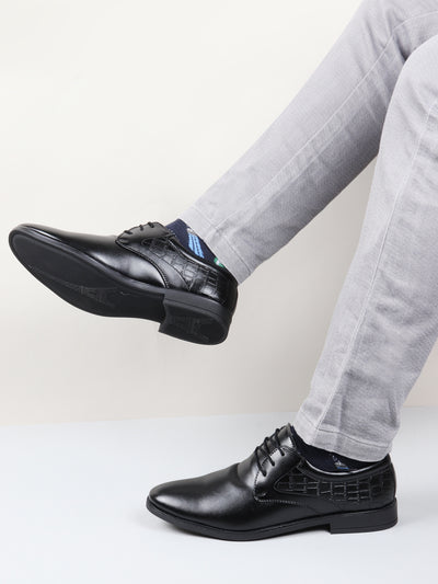 Men Black Wedding Party Embossed Design Oxford Lace Up Shoes