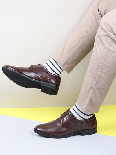 Men Brown Wedding Party Embossed Design Oxford Lace Up Shoes