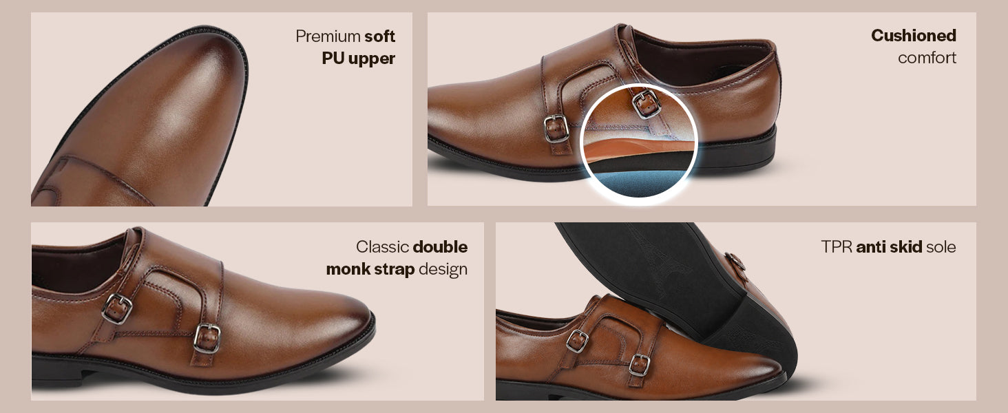 Men Tan Formal Wedding Party Double Monk Strap Shoes