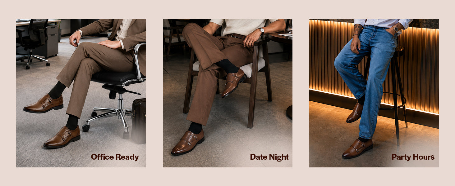 Men Tan Formal Wedding Party Double Monk Strap Shoes