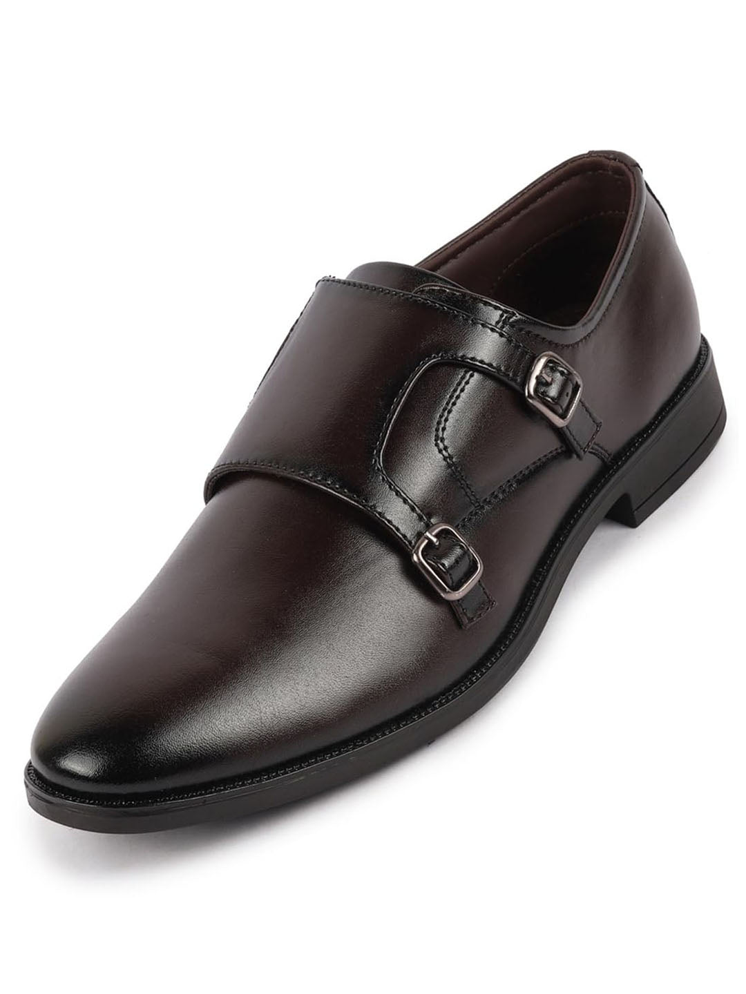 men brown formal wedding party double monk strap shoes