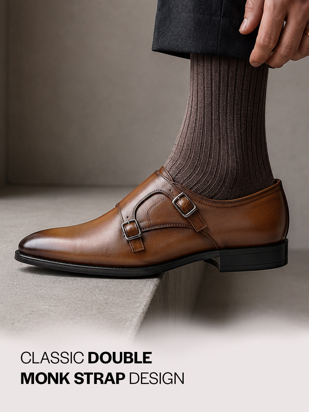 men tan formal wedding party double monk strap shoes