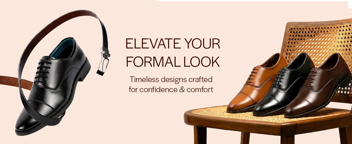 Men Black Formal Office Work Lace-Up Derby Shoes