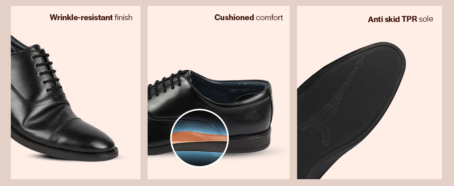 Men Black Formal Office Work Lace-Up Derby Shoes