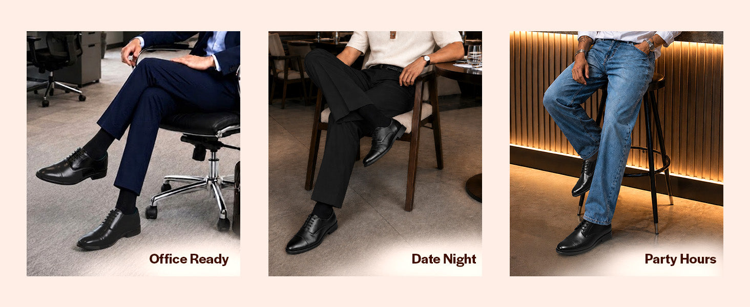 Men Black Formal Office Work Lace-Up Derby Shoes