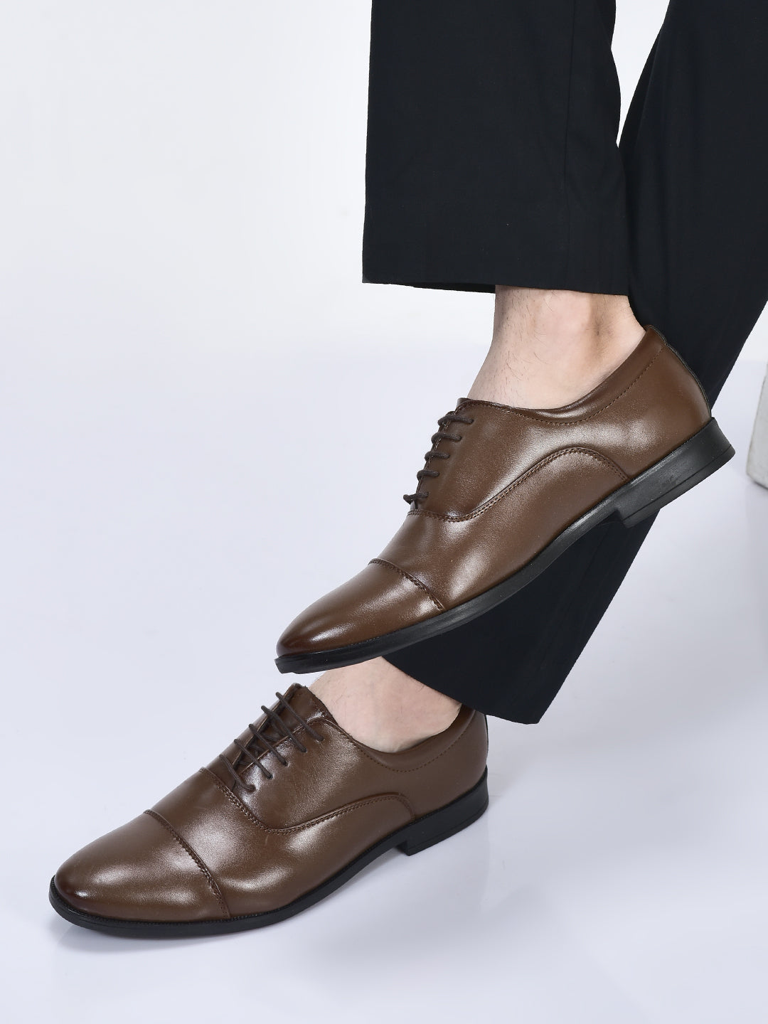 men tan formal office work lace-up derby shoes