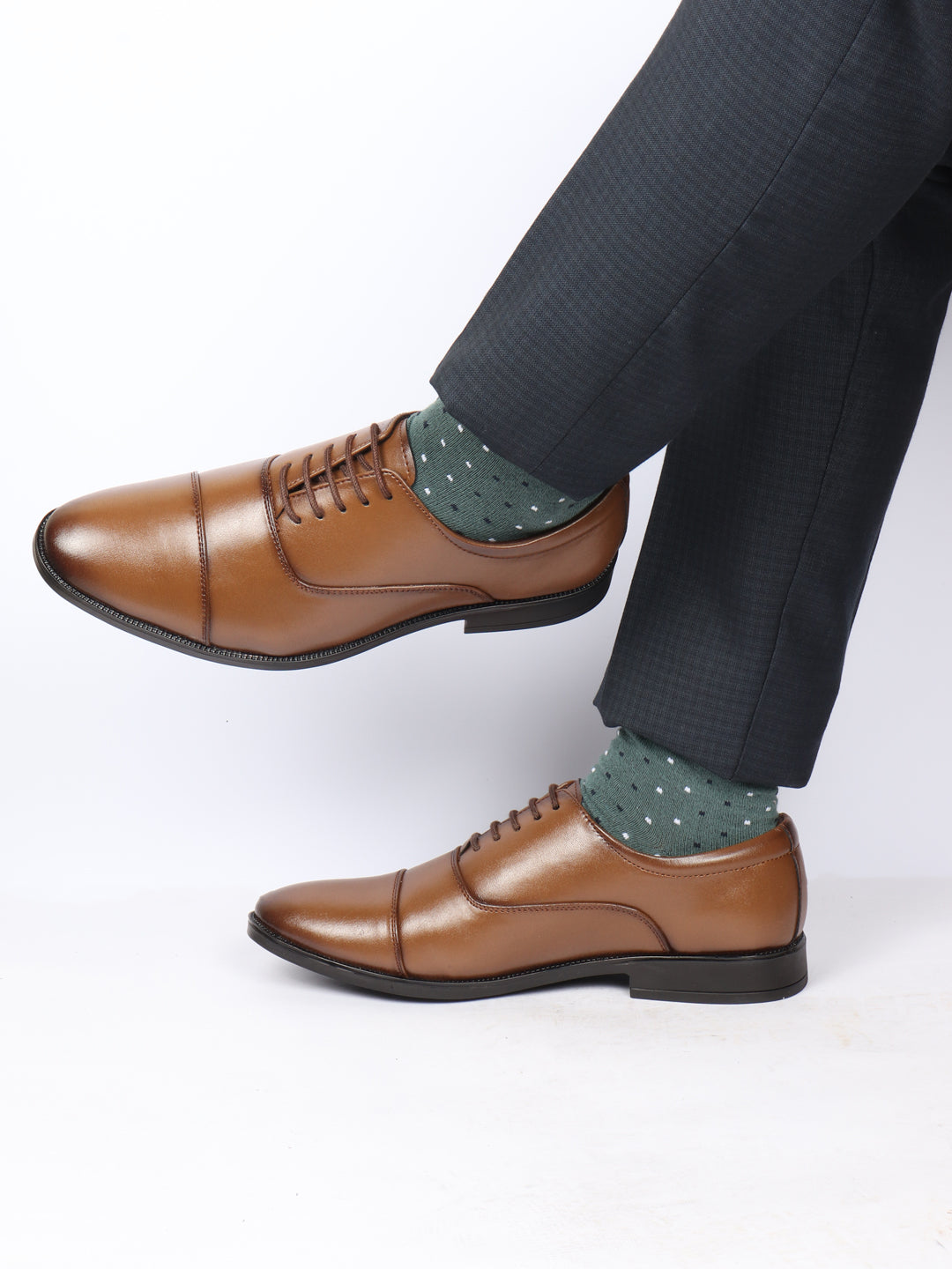 men tan formal office work lace-up derby shoes