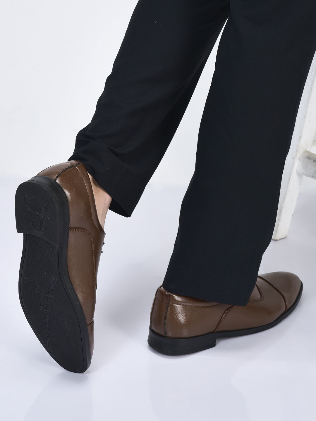 men tan formal office work lace-up derby shoes