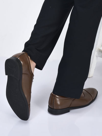 men tan formal office work lace-up derby shoes