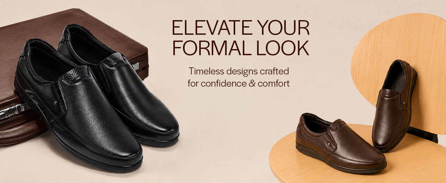 Men Black Formal Office Genuine Leather Slip On Shoes