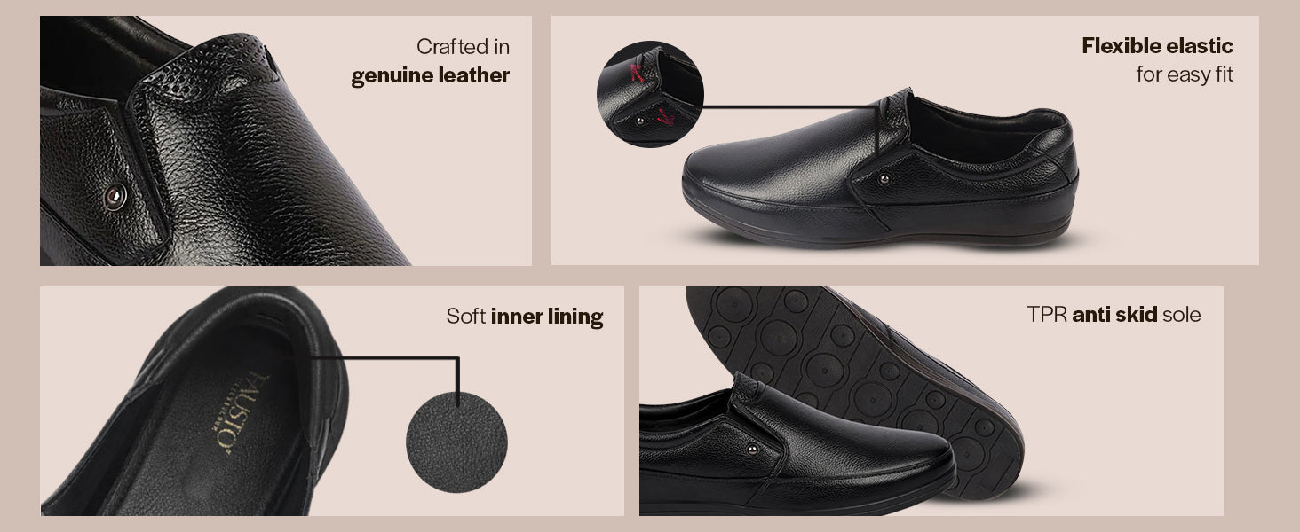 Men Black Formal Office Genuine Leather Slip On Shoes