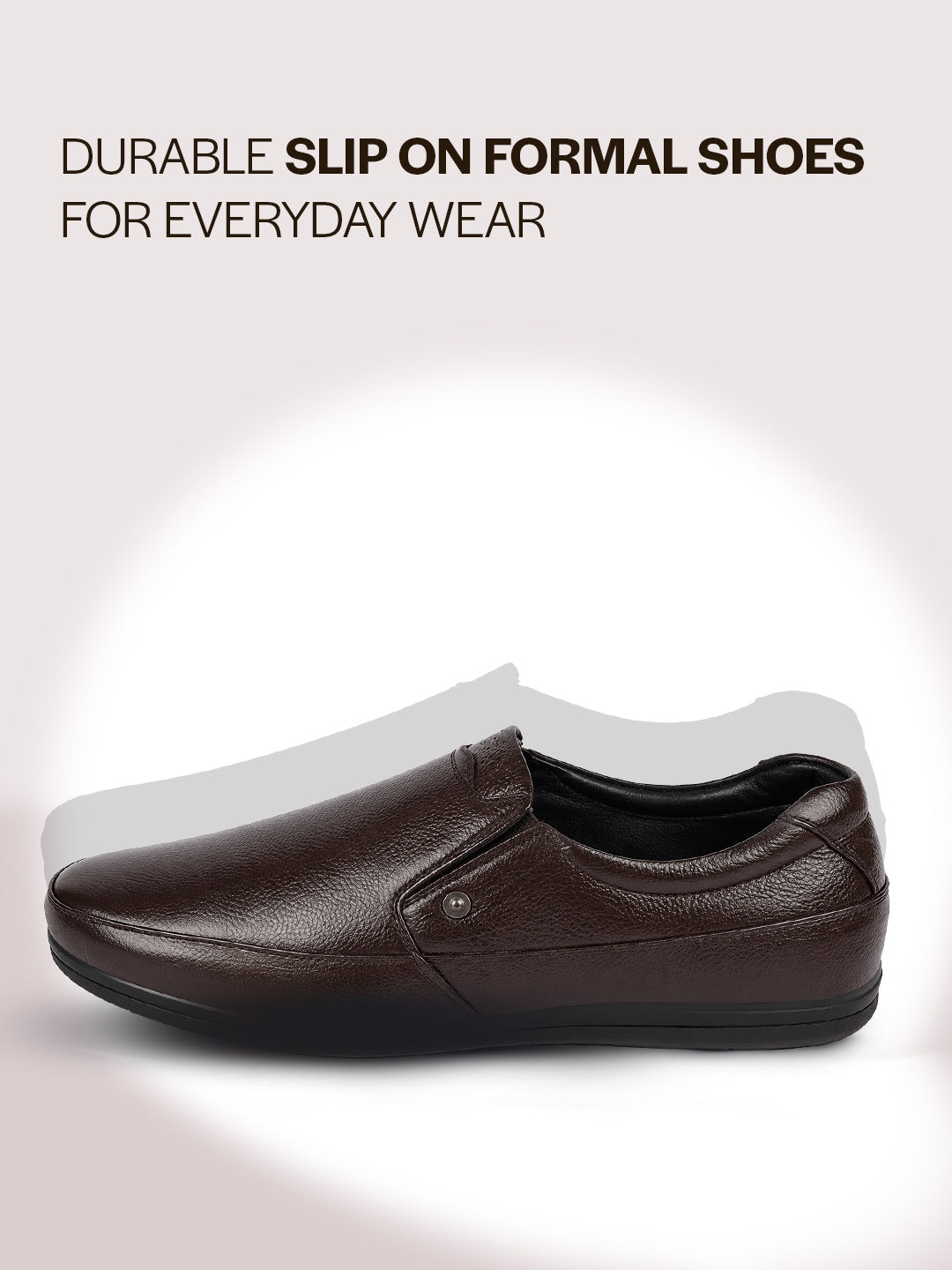 men brown formal office genuine leather slip on shoes