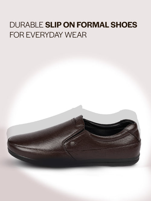 men brown formal office genuine leather slip on shoes