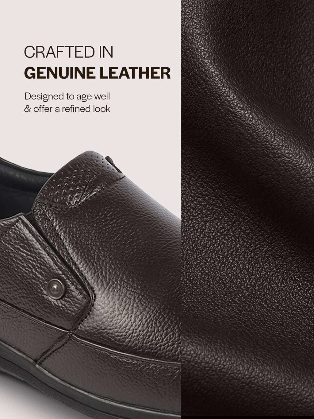 men brown formal office genuine leather slip on shoes