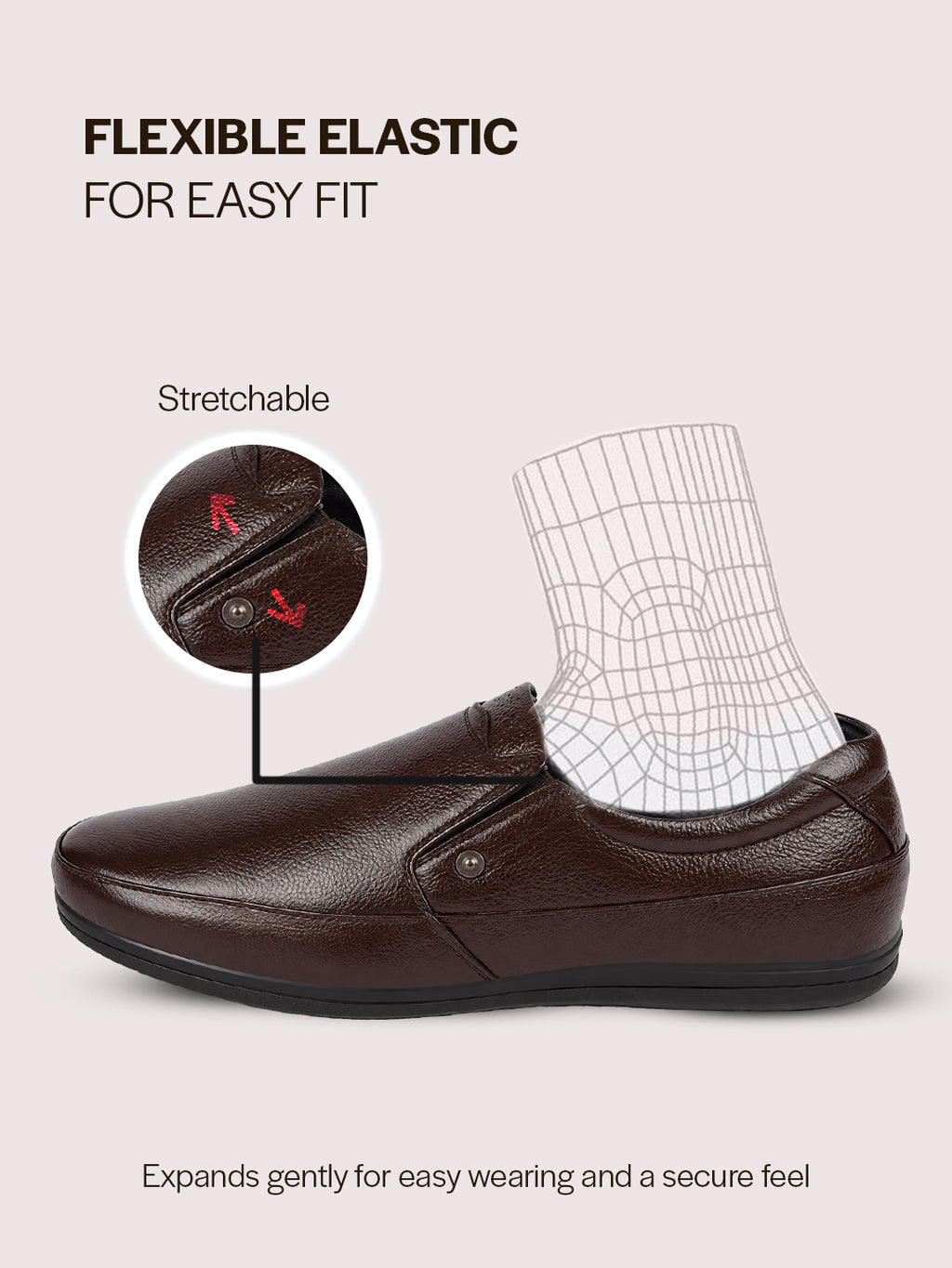men brown formal office genuine leather slip on shoes