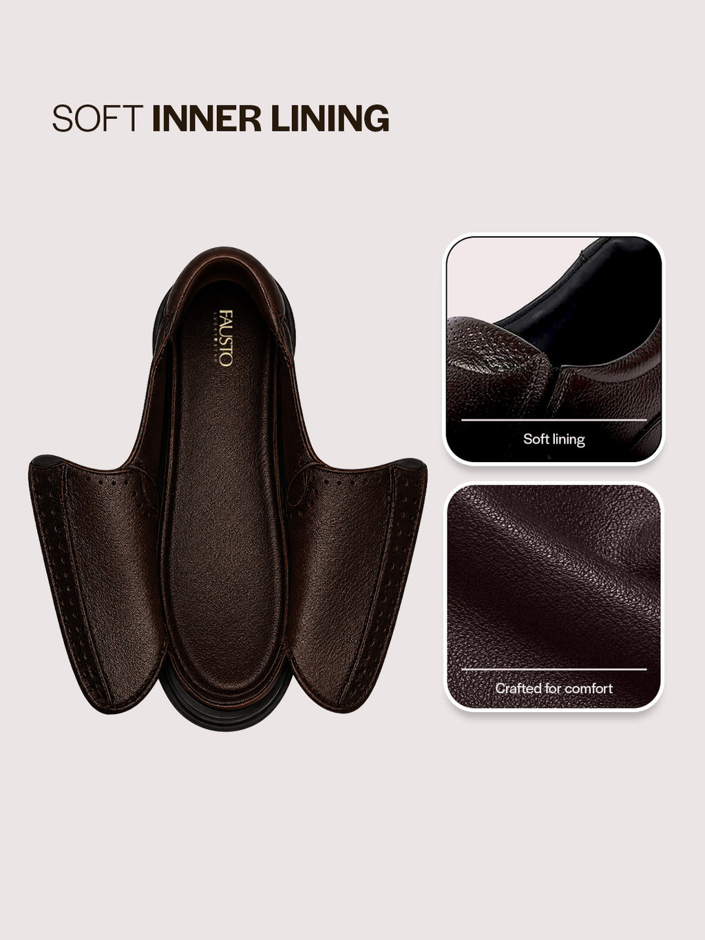 men brown formal office genuine leather slip on shoes