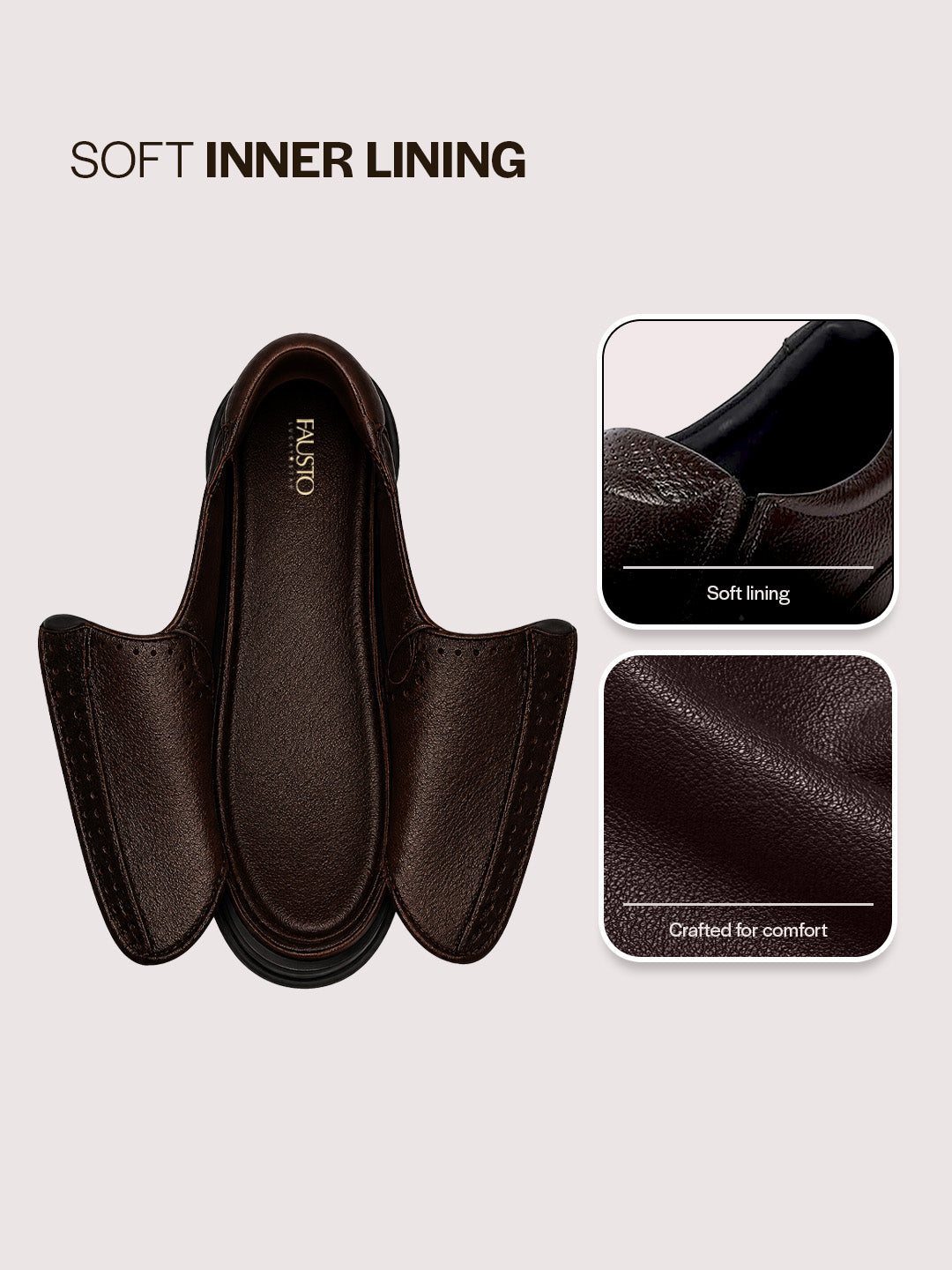 men brown formal office genuine leather slip on shoes