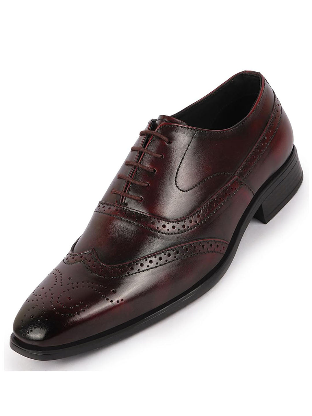 Shop Men Cherry Party Formal Office Genuine Leather Brogue Lace Up Shoes Online.