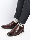 Men Cherry Party Formal Office Genuine Leather Brogue Lace Up Shoes