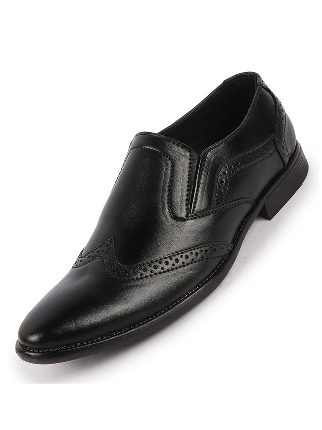 Men Black Party Formal Office Genuine Leather Brogue Slip On Shoes