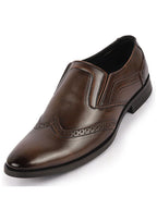 Men Tan Party Formal Office Genuine Leather Brogue Slip On Shoes