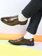 Men Tan Party Formal Office Genuine Leather Brogue Slip On Shoes