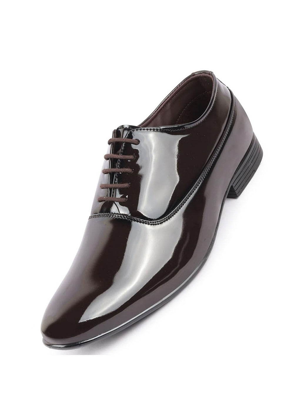 Shop Men Brown Patent Leather Party Formal Office Lace Up Derby Shoes Online.