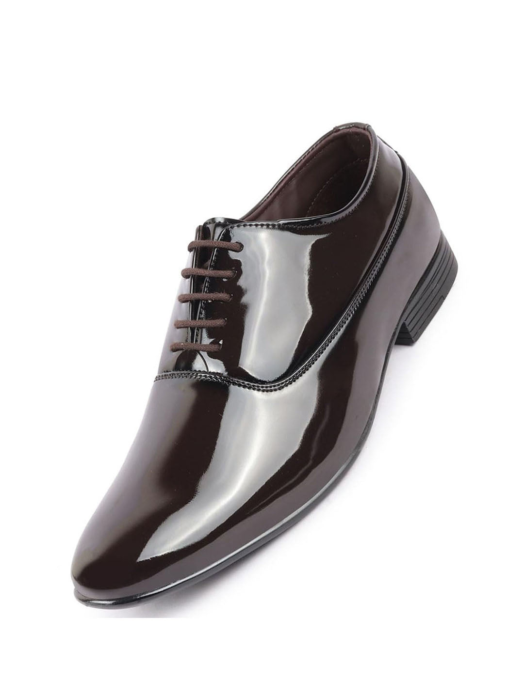 Shop Men Brown Patent Leather Party Formal Office Lace Up Derby Shoes Online.